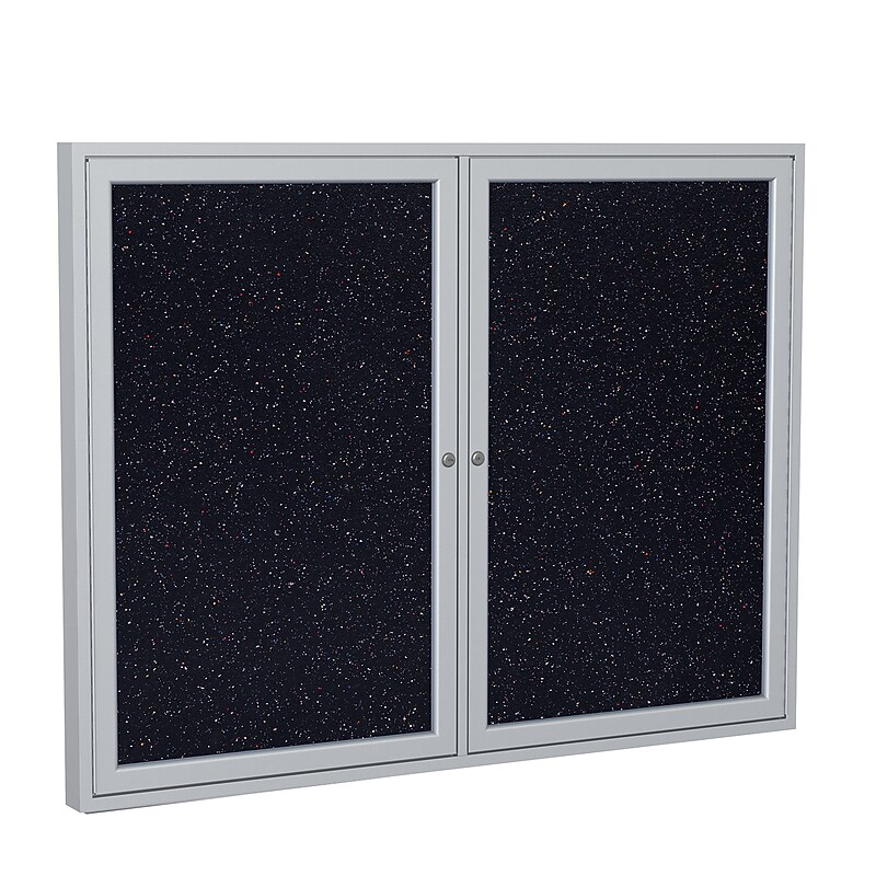 Ghent 4' H x 5' W Enclosed Recycled Rubber Bulletin Board with Satin Frame, 2 Door, Confetti (PA24860TR-CF) image 1
