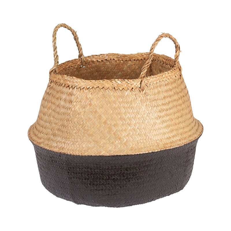 Storied Home Handwoven Seagrass Basket Storage with Handles, Natural/Black (A90400000) image 1