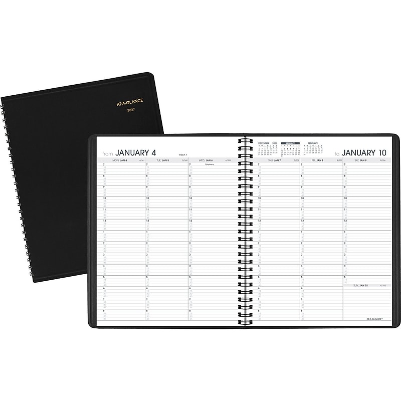 2027 AT-A-GLANCE 7" x 8.75" Weekly Appointment Book, Faux Leather Cover, Black (70-951-05-27) image 1