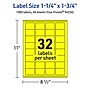 Avery Laser/Inkjet Rectangle Multipurpose Labels, 1.25" x 1.75", Neon Yellow, 1280/Pack (94226)~#|#~E093DB93-29EB-4E95-A9F8901B6DE4F8AF_sc7