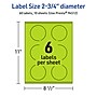 Avery Laser/Inkjet Multipurpose Circle Labels, 2.75" Dia., Bright Green, 60/Pack (94512)~#|#~E09D3601-ED0F-46C9-AECF42BCE1ABD8E9_sc7