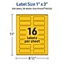 Avery Laser/Inkjet Rectangle Multipurpose Labels, 1" x 3", Bright Yellow, 320/Pack (94224)~#|#~E09EF3F8-3578-455F-9E08E7D7A7FFA872_sc7