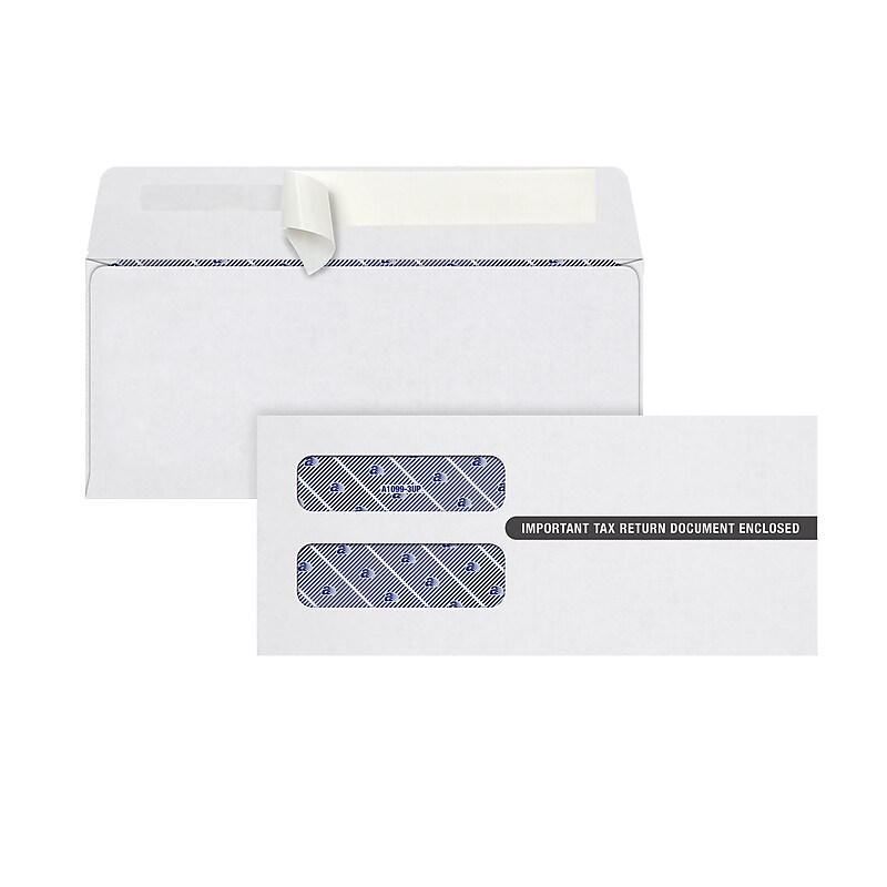 Adams Self Seal Security Tinted Double Window Envelope, 3.75" x 8.5", White, 100/Pack (S1099-3PS) image 1