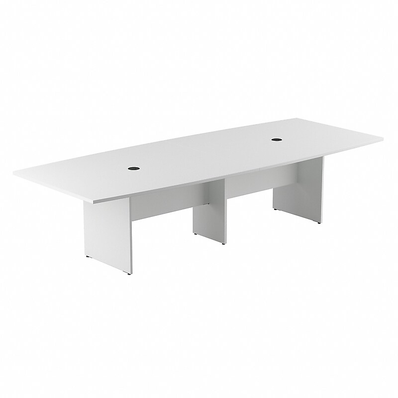 Bush Business Furniture 120W x 48D Boat Shaped Conference Table with Wood Base, White (99TB12048WHK) image 1