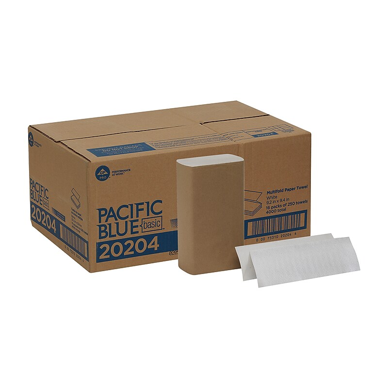 Pacific Blue Basic Multifold Paper Towels, 1-ply, 250 Sheets/Pack, 16 Packs/Carton (20204) image 1