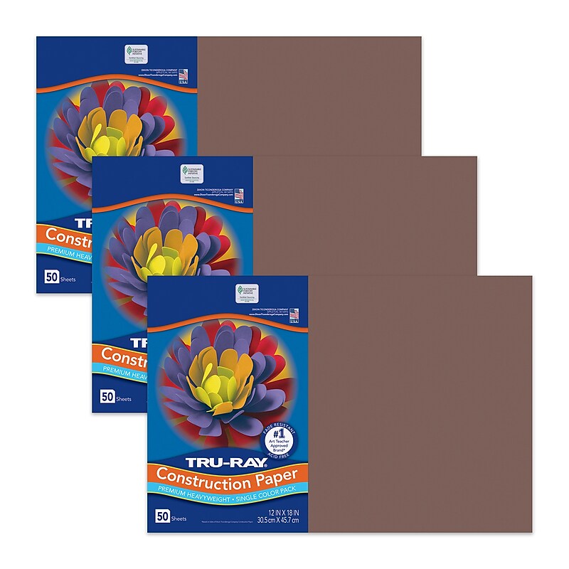 Tru-Ray 12" x 18" Construction Paper, Dark Brown, 50 Sheets/Pack, 3 Packs/Bundle (PAC103056) image 1