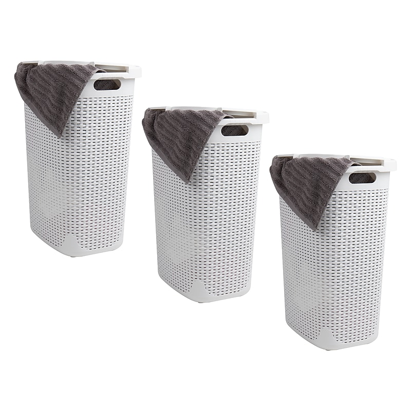 Mind Reader 15.8 Gallon Hamper with Lid, Plastic, White, 3/Pack (3PK60HAMP-WHT) image 1