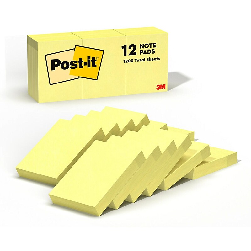 Post-it Notes, 1 3/8" x 1 7/8", Canary Collection, 100 Sheet/Pad, 12 Pads/Pack (653-YW) image 1