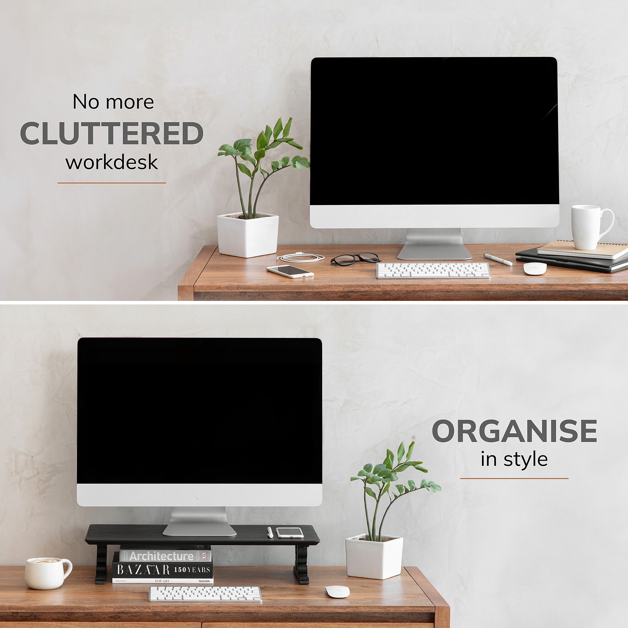 Anji Mountain Acacia Wood Monitor Stand, Up to 32″ Monitor, Black (MS-BLK-02BLK) Sansujyuku sansujyuku.com