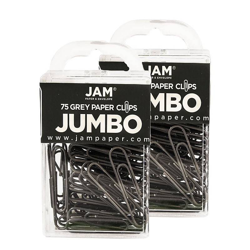 JAM Paper Jumbo Paper Clips, 2" Capacity, Gray, 75 Clips/Pack, 2/Pack (21830628a) image 1