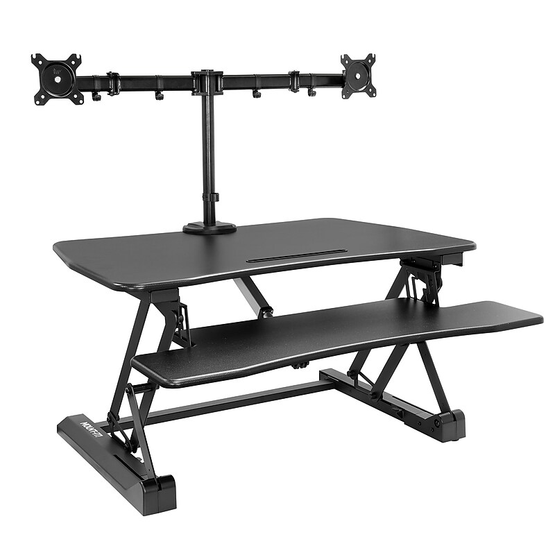 Mount-It! 35"W Electric Adjustable Standing Desk Converter with Dual Monitor Mount and USB Charging Port, Black (MI-8053) image 1