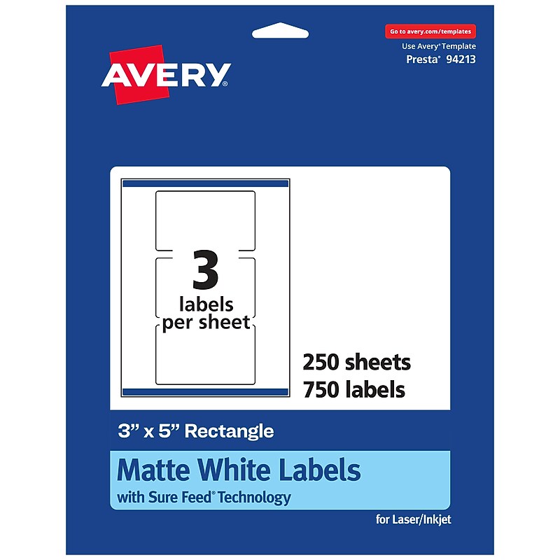 Avery Laser/Inkjet Rectangle Multipurpose Labels, 3" x 5", White, 750 Labels/Box (94213) image 1