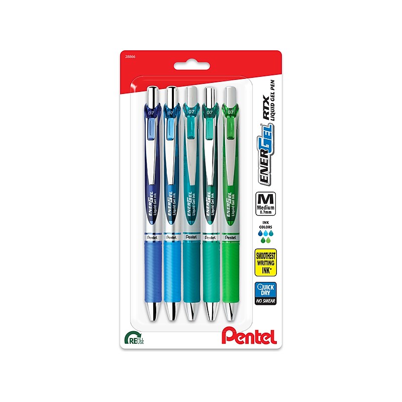 EnerGel RTX Retractable Gel Pen, Medium Point, 0.7mm, Assorted Ink, 5/Pack (BL77LEFBP5M) image 1