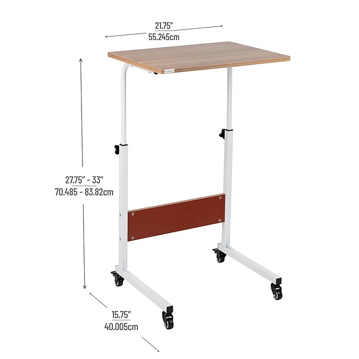Mind Reader Adjustable Height Rolling Laptop Desk White Wood