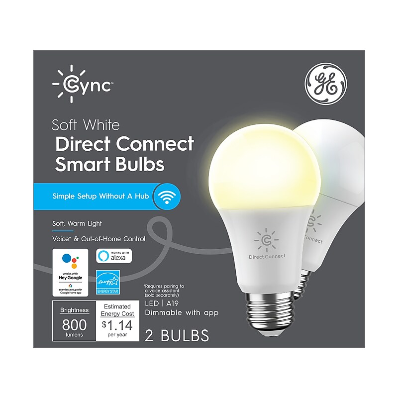 GE Cync Wi-Fi 60W Equivalent A19 LED Smart Light Bulb, Soft White, 2/Pack (93128963) image 1