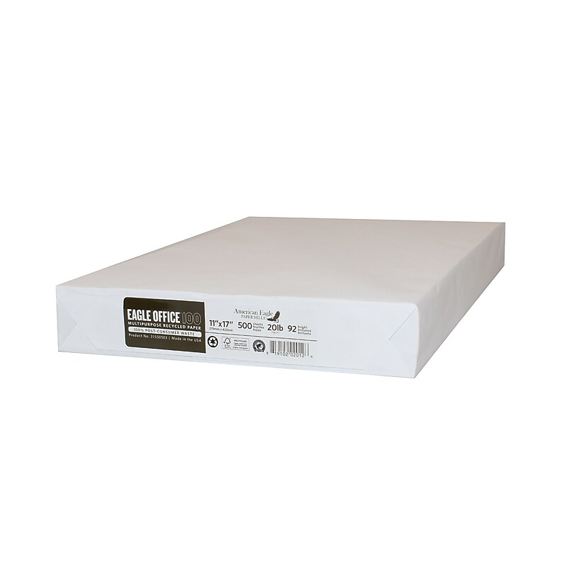 American Eagle 100% Recycled 11" x 17" Multipurpose Paper, 92 Brightness, 20 lbs., 500 Sheet/Ream (31550503) image 1