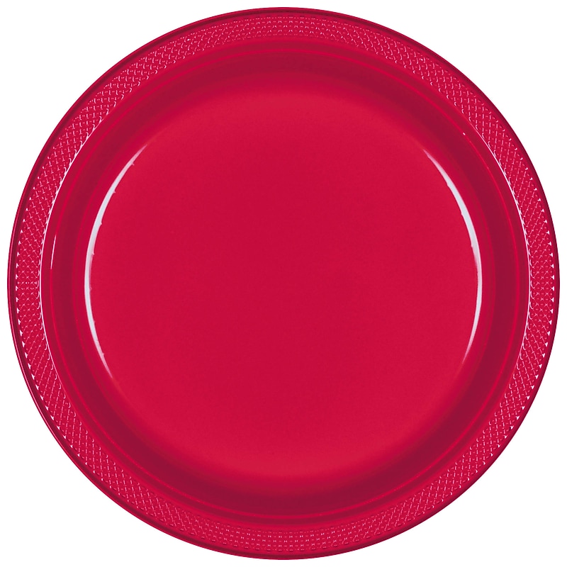Party City 10.25" Plastic Plates, Red, 20/Pack (AM43015-40-ST) image 1
