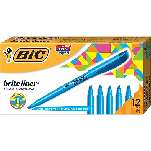 BIC Brite Liner Stick Highlighter, Chisel Tip, Blue, Dozen (65552