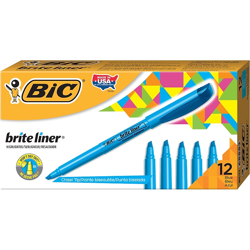 BIC Brite Liner Stick Highlighter, Chisel Tip, Blue, 12/Pack (65552/BL11BE) image 1