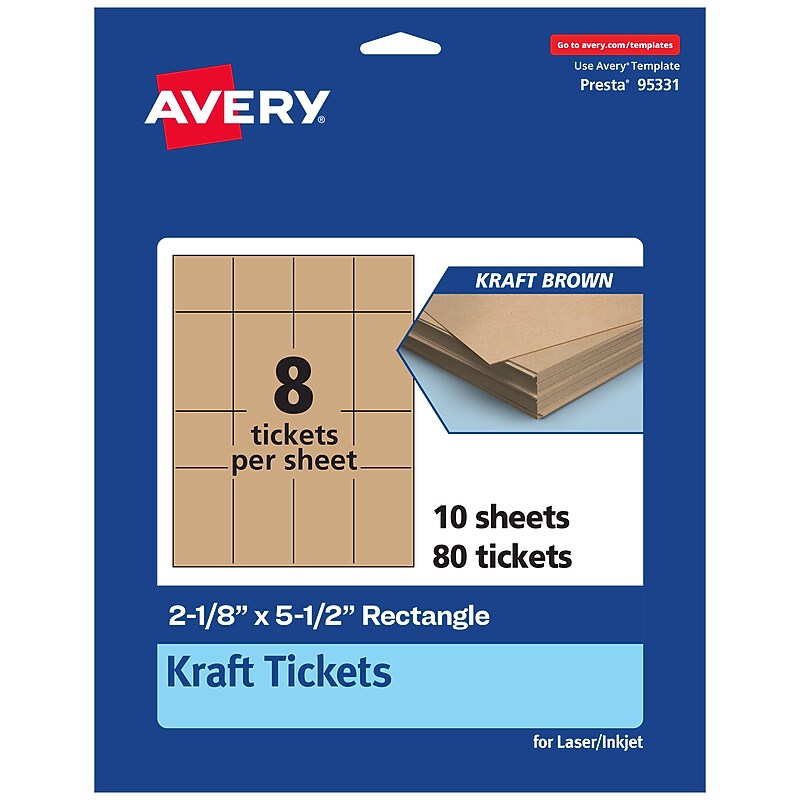 Avery Integrated Cards, 2-1/8" x 5-1/2", Matte Kraft Brown, 80/Pack (95331) image 1