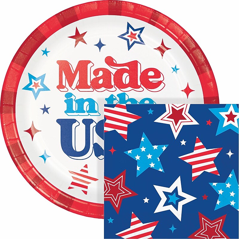 Creative Converting Patriotic Proud Paper Plates and Napkins Kit, Serves 16 (DTC9214E2G) image 1