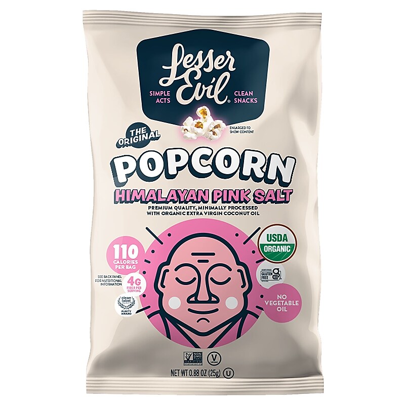 Lesser Evil Snack Organic Himalayan Pink Salt Popcorn, 0.88 oz., 18 Bags/Carton (LSN00141) image 1