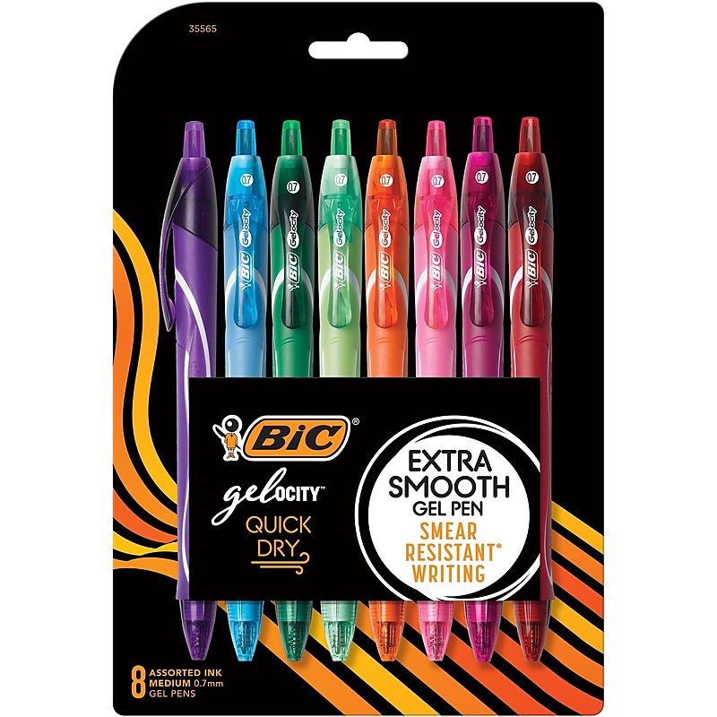 BIC Gel-ocity Quick Dry Retractable Gel Pens, Medium Point, 0.7mm, Assorted Ink, 8/Pack (RGLCGAP81-AST) image 1