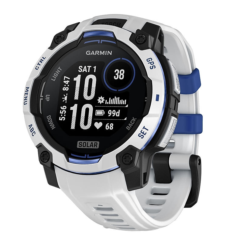 Garmin Instinct 3 Smartwatch, GPS, 45mm, Whitestone & Bolt Blue Silicone Band (010-02934-03) image 1