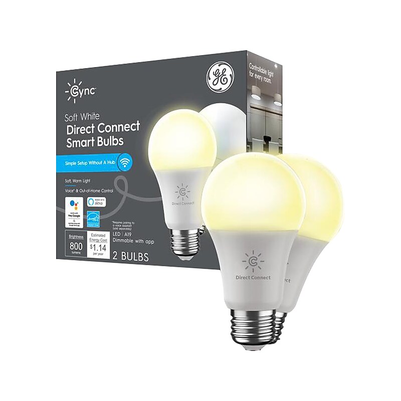 GE Cync Wi-Fi 60W Equivalent A19 LED Smart Light Bulb Soft White, 2/Pack (93128963) image 1