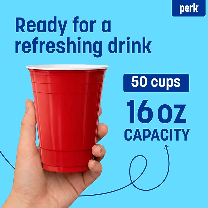 Perk 16 Oz Plastic Cold Cups, 50 Count Disposable Cups for Cold