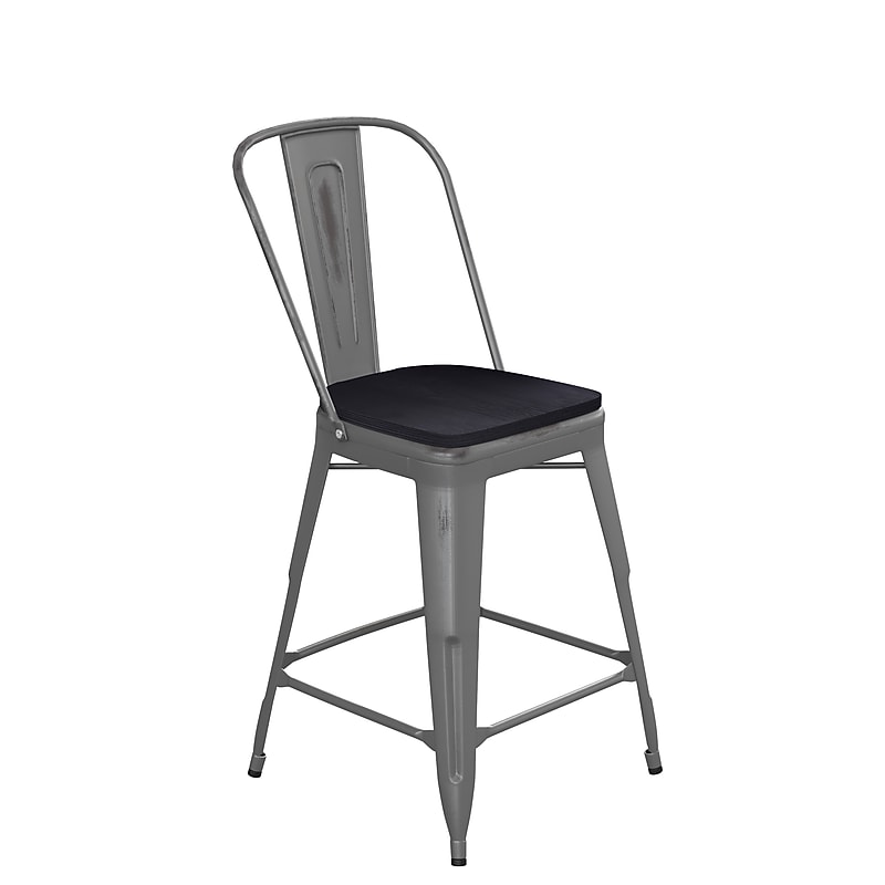 Flash Furniture Lincoln Contemporary Metal Vertical Back Counter Height Stool, Clear Coat/Black (XUDGTP01B24PL1B) image 1