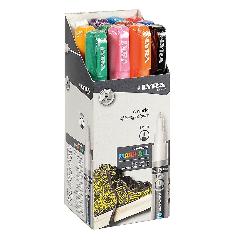 Lyra Graduate Mark All Water-Based Marker, Assorted Colors, 0.7mm XS Tip, 12/Pack (LYXL6801120) image 1