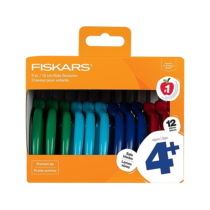 Fiskars Kids' Scissors, Pointed Tip, Assorted Colors, 12/Pack (1067002) image 1