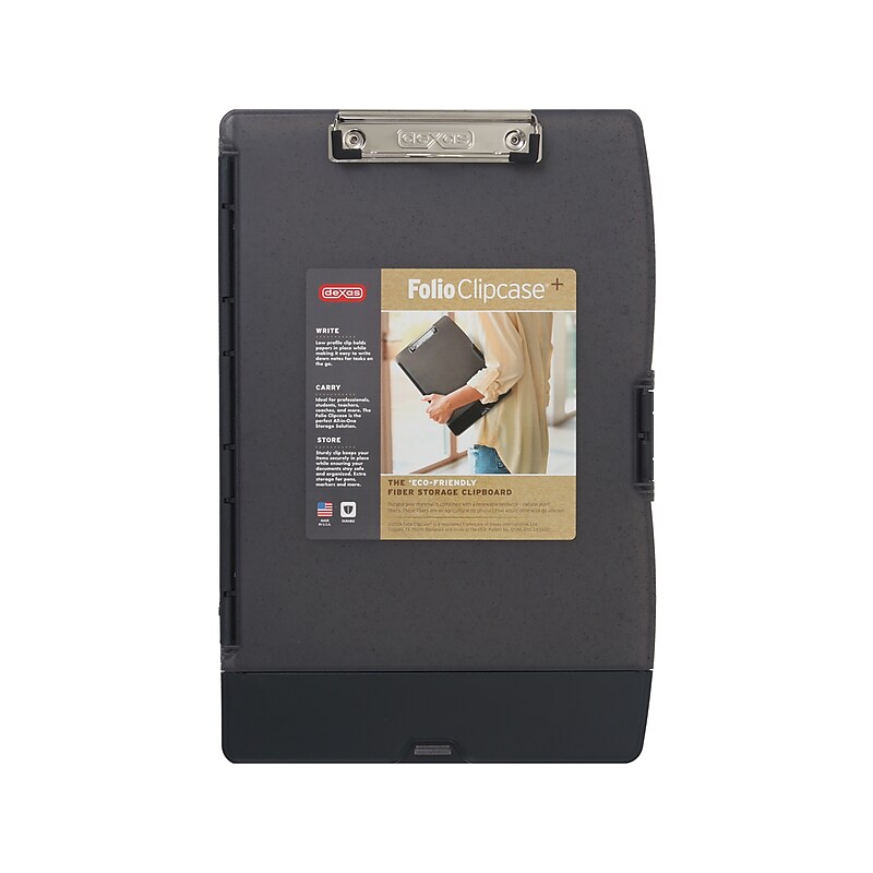 Dexas International Folio Clipcase Plastic Storage Clipboard, Letter Size, Black (2417-AST2) image 1