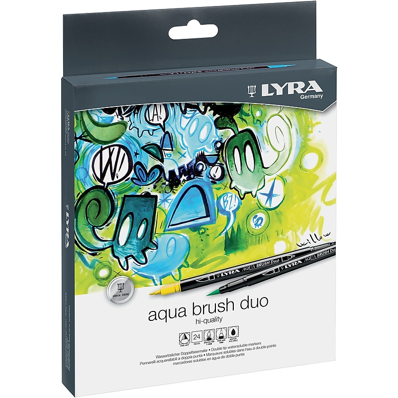 Dixon Aqua Brush Duo Water-Based Marker, Brush Tip, Assorted Colors, 24/Set (LYXL6521240) image 1