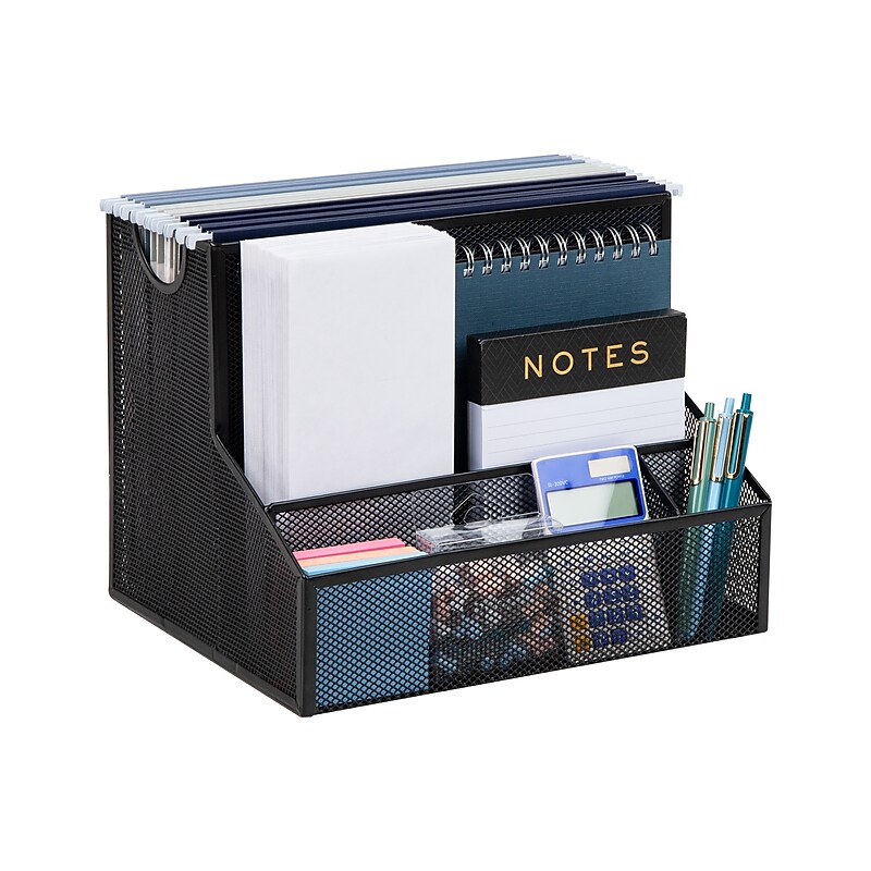 Mind Reader 4-Compartment Metal Desk Organizer, Black (DEEPORG-BLK) image 1