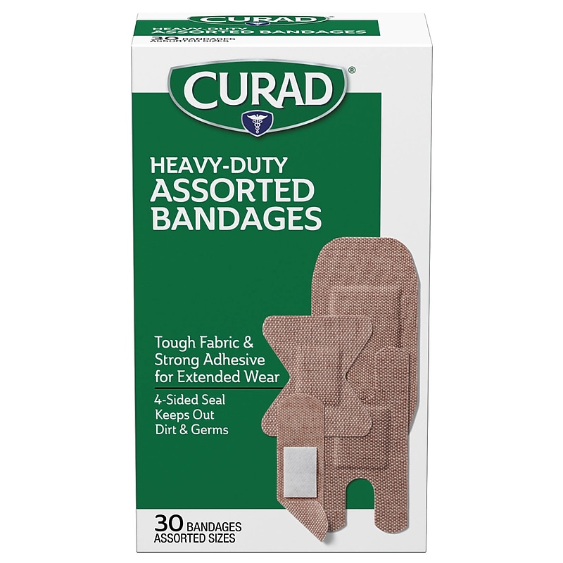 Curad Heavy Duty Fabric Adhesive Bandages, Assorted Sizes, Tan, 30 Bandages/Box, 24/Carton (CUR14924RB) image 1