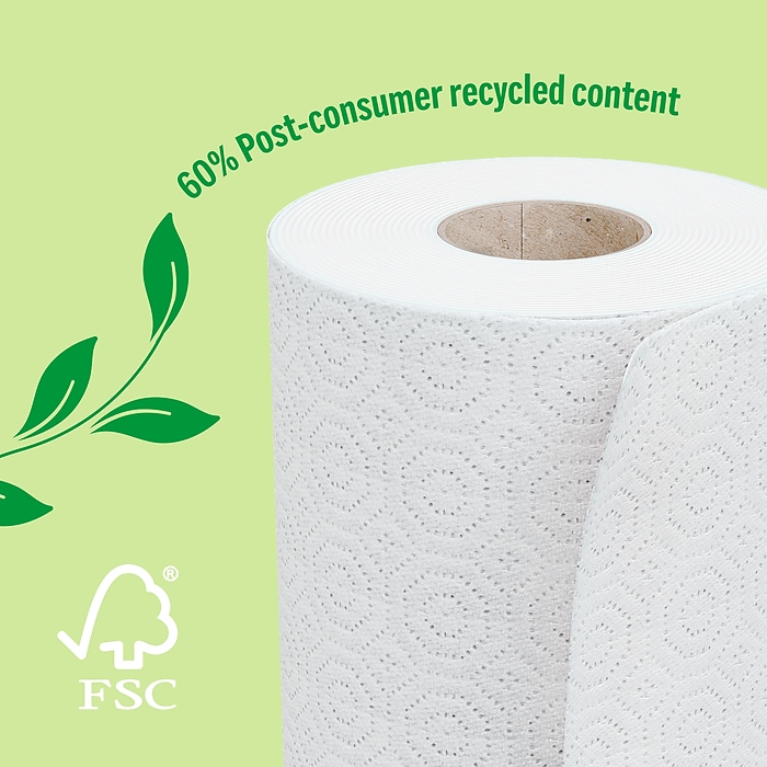 Perk™ Eco Recycled Paper Towels, 2-ply, 156 Sheets/Roll, 8
