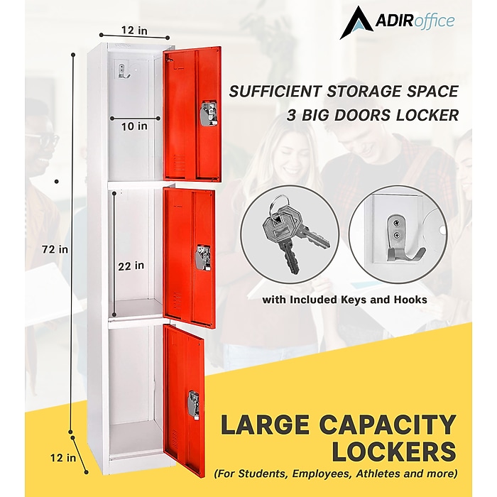 AdirOffice 72'' 3-Tier Red Storage Locker, 2/Pack (629-203-RED-2PK