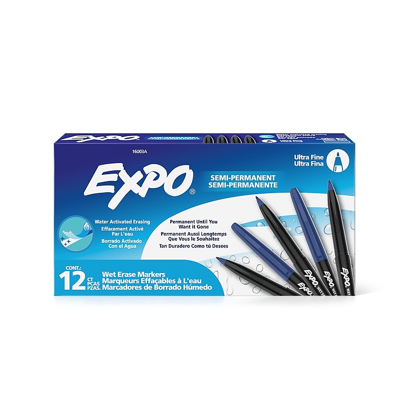 Expo Vis-à-Vis Wet Erase Markers, Fine Point, Blue, 12/Pack (16003) image 1