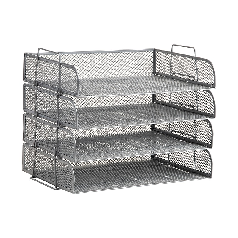 Mind Reader Metal Side Loading Stackable Letter Tray, Silver (DSTACK4-SIL) image 1