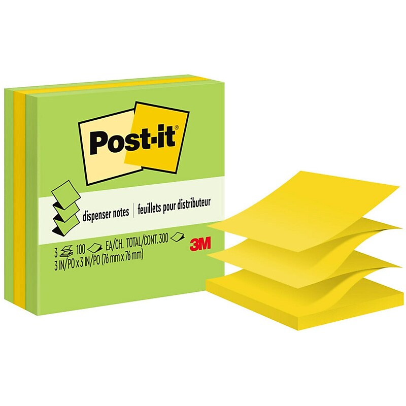 Post-it Jaipur Collection Pop-up Sticky Notes, 3" x 3", Multicolor, 100 Sheets/Pad, 3 Pads/Pack (3301-3AU-FF) image 1
