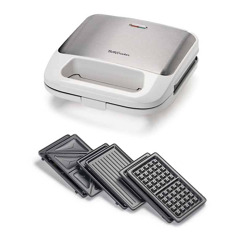 Betty Crocker 3-in-1 Sandwich, Panini Grill and Waffle Maker Plus, White (BC-4965W) image 1