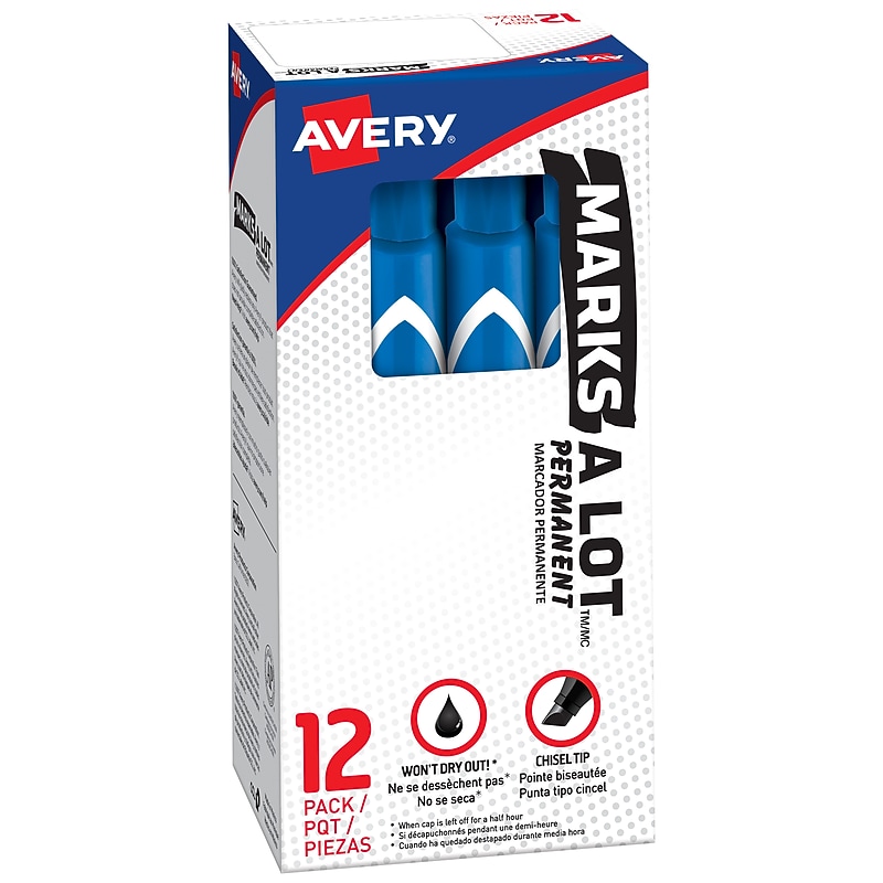 Avery Marks-A-Lot Desk-Style Permanent Markers, Chisel Point, Blue, 12/Pack (08886/98410) image 1