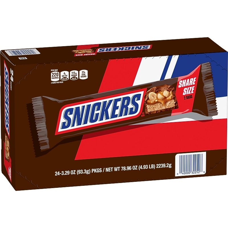 Snickers Share Size Milk Chocolate Candy Bars, 3.29 oz., 24/Box (MMM32252) image 1