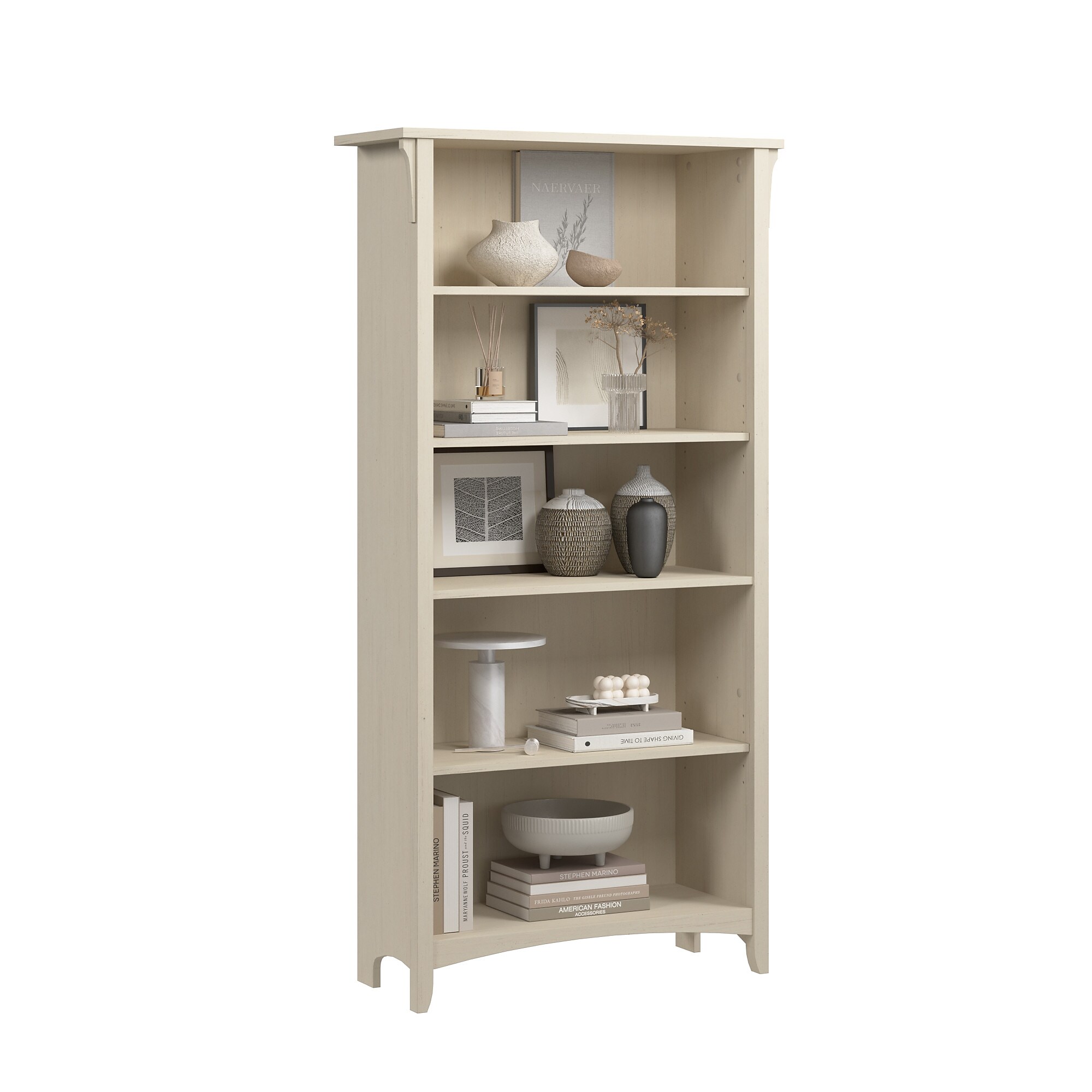 Bush Home Salinas Tall 5 Shelf Bookcase, Antique White (SAB132AW-03) Sansujyuku sansujyuku.com