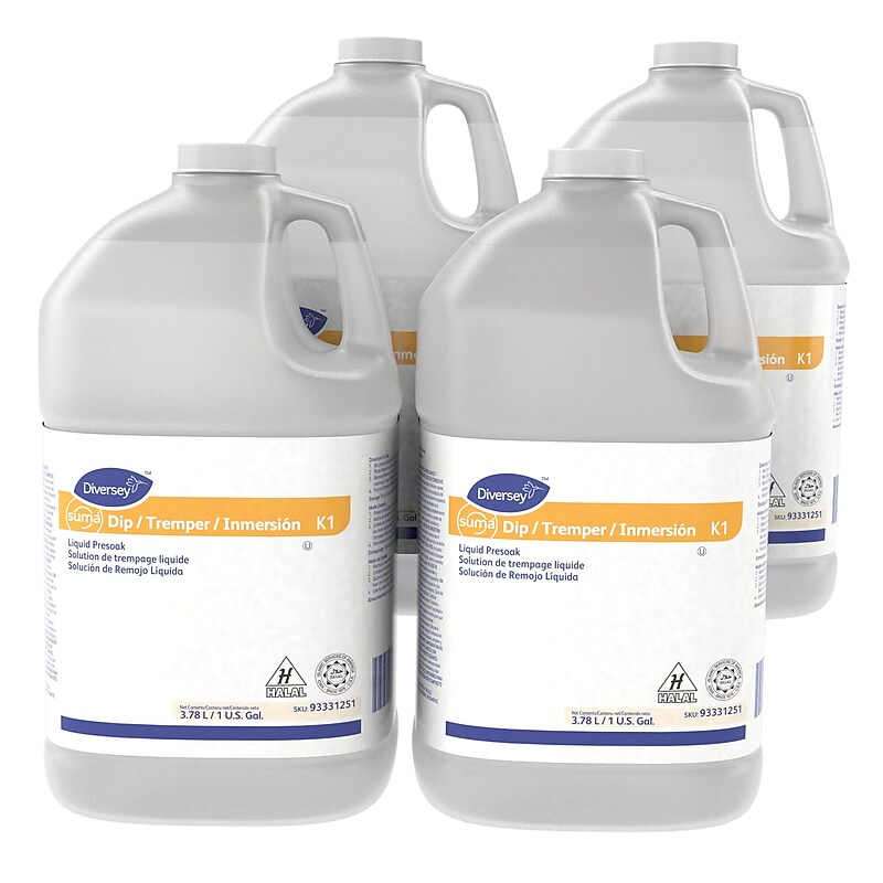 Diversey Suma Dip K1 Liquid Dish Presoak and Destainer 128 oz., 4/Carton (93331251) image 1