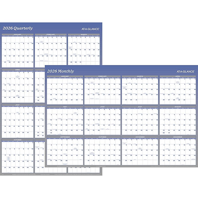 2026 AT-A-GLANCE 48" x 32" Yearly Dry Erase Wall Calendar, Reversible, White/Blue (A1152-26) image 1