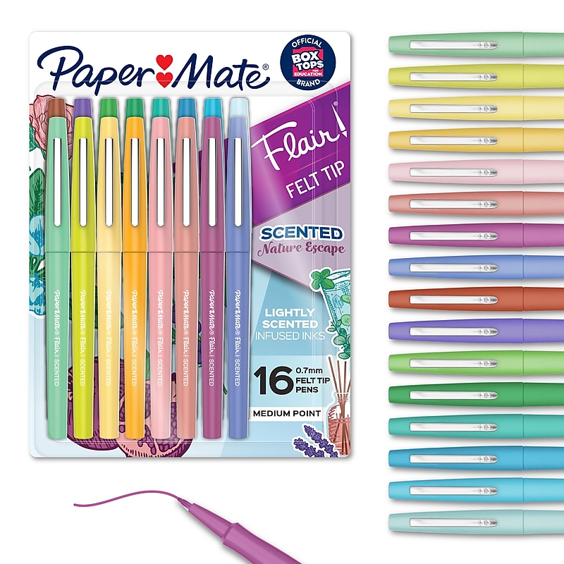 Paper Mate Flair Scented Felt Tip Pens, Assorted Nature Escape Scents and Colors, Medium Point (0.7mm), 16 Count, (2178701) image 1