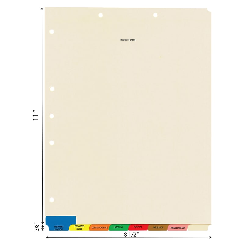 Tabbies Bottom Tab Patient Chart Index Divider Set, 8-Tab, Ivory, 40/Box (54500) image 1